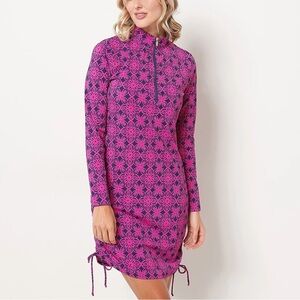 AmberNoon II By Dr. Erum Ilyas Sz XS Berry Tile Half-Zip Swim Cover-Up Dress NWT